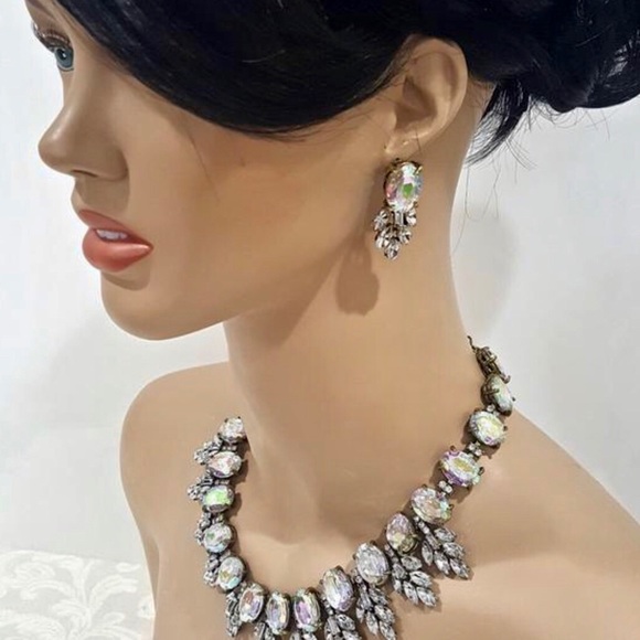 Ab Crystal Choker Necklace & Earring Set - Picture 3 of 4